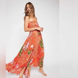 Free People Orange Strapless Dress M